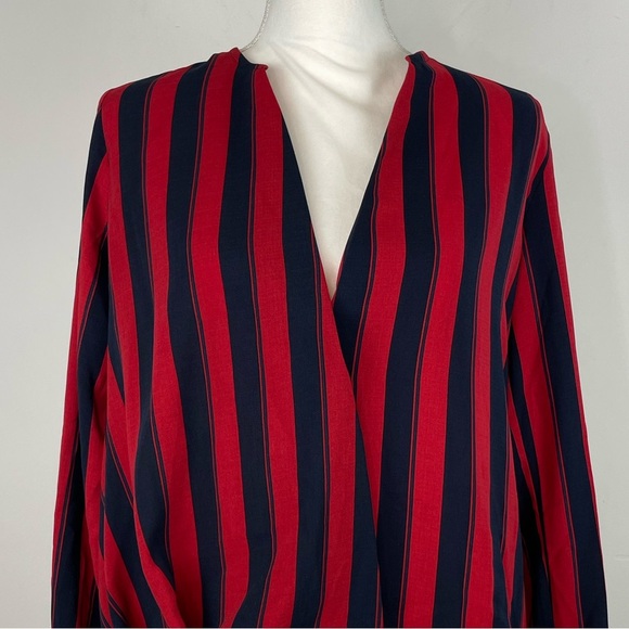 Urban Outfitters Longline Navy and Red Striped Surplice Blouse. Size Small. NWT - Picture 2 of 16